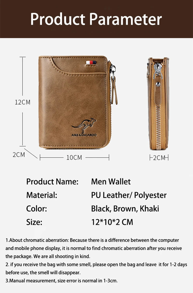 Men's RFID Leather Business Wallet – Zipper Card Holder Purse with RFID Protection