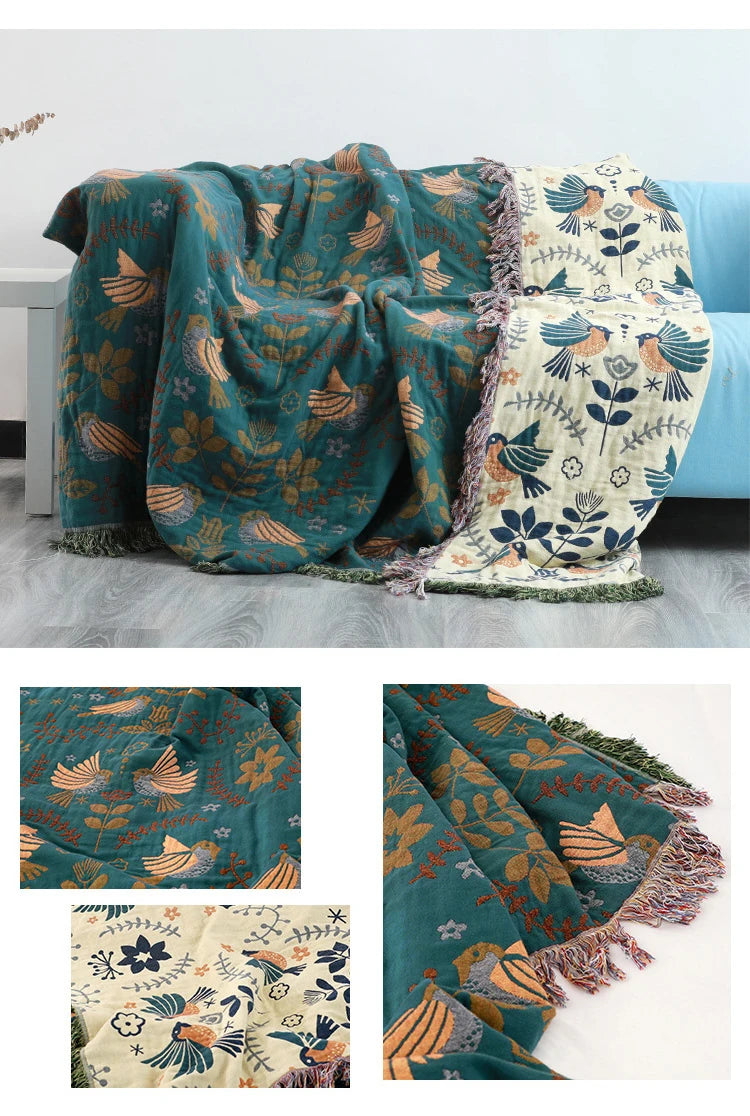 Boho Muslin Gauze Throw Blanket – Tassel Sofa Cover & Bedspread for Home, Adults & Kids