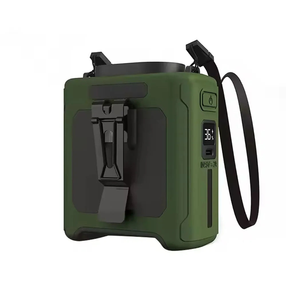 20000mAh Hands-Free Waist Fan – 5-in-1 with Power Bank, Flashlight & 5 Speeds for Outdoor Use