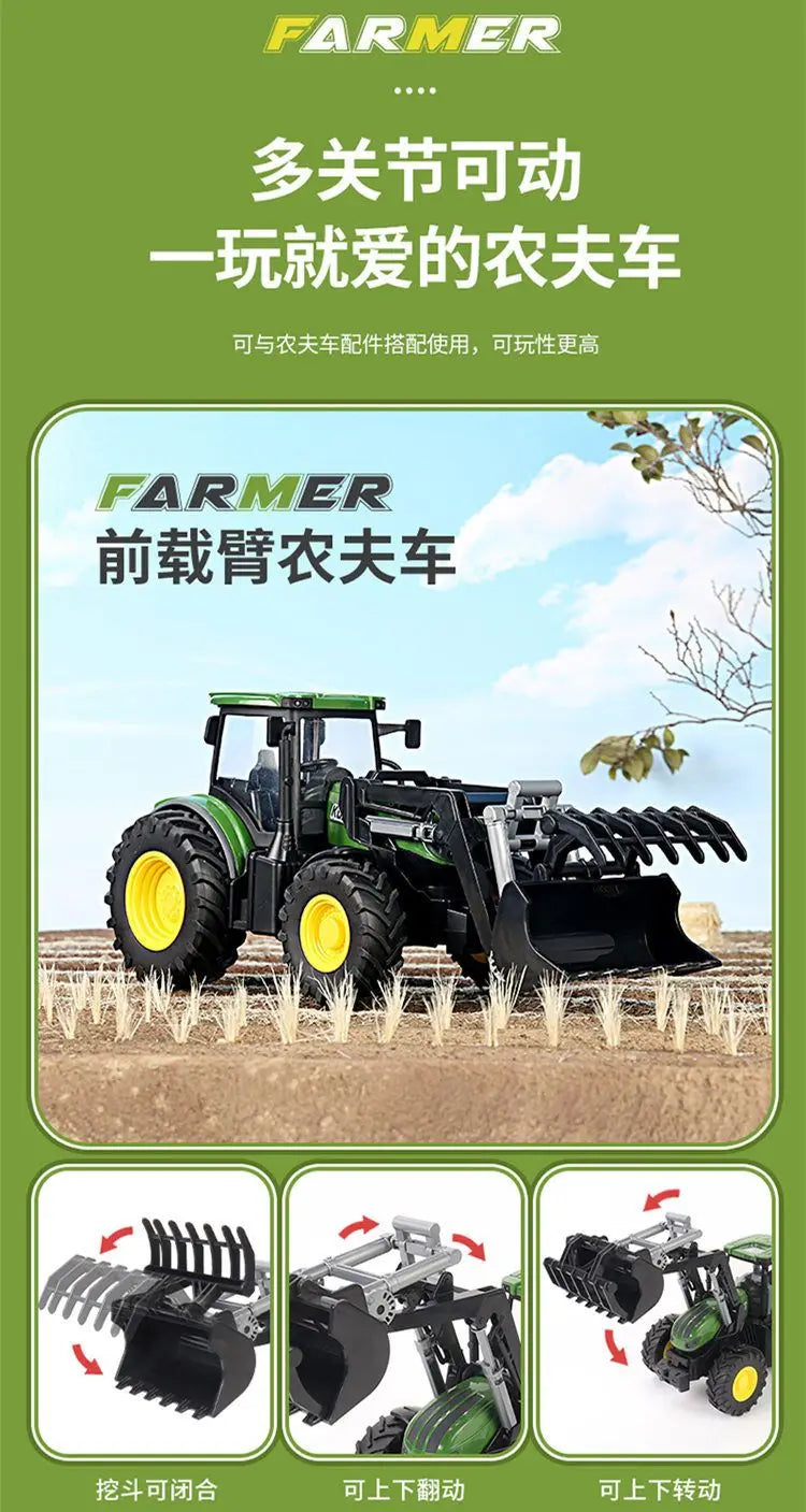 Farm Tractor Toy with Trailer & Accessories – Simulation Farmer Vehicle Set for Kids