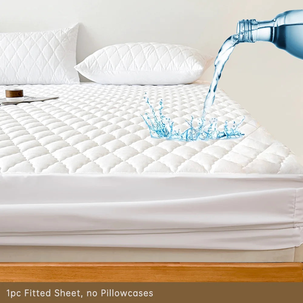 Waterproof Fitted Mattress Cover – Breathable Mattress Protector, Gray & White, Multiple Sizes
