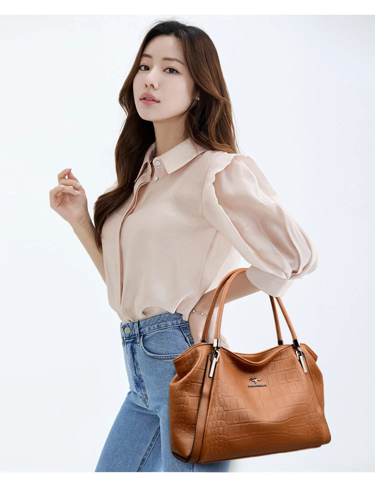 Luxury PU Casual Tote Shoulder Bag – Rivet & Sequin Designer Crossbody Handbag for Women