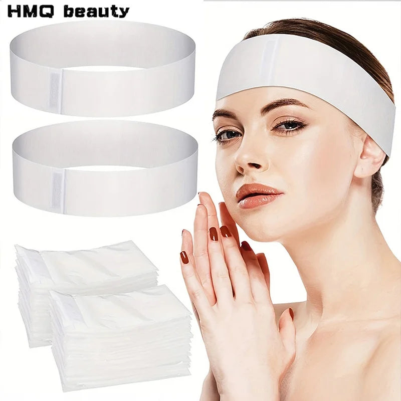 Disposable Spa Facial Headbands — Soft Non-Woven Skincare Bands (10/50/100 Pack)
