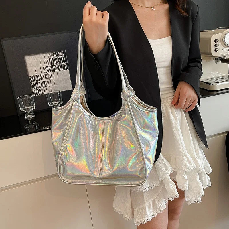 Silver TPU Large Capacity Tote Bag – Luxury Business Shoulder Handbag for Women