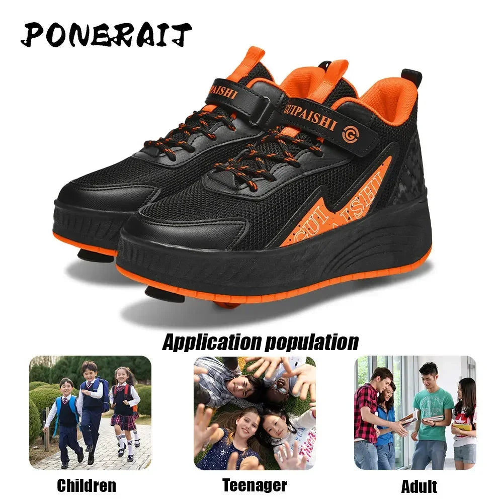 2-Wheel Luminous Roller Skates for Boys & Girls – Dual-Use LED Light Outdoor Wheeled Sports Shoes