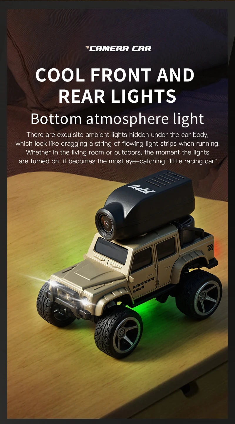 KF32 1:64 Mini RC Climbing Car with LED Lights & HD Camera – Alloy Remote Control Toy