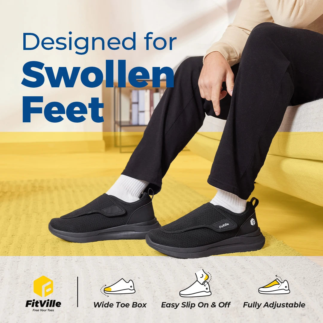Men's Extra Wide Adjustable Diabetic Shoes – Orthopedic Walking Shoes for Elderly Swollen Feet & Foot Pain