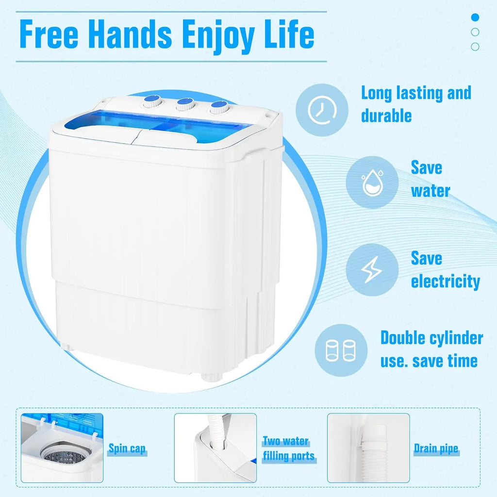 Portable Washing Machine 18 Lbs | Twin Tub Washer & Dryer Combo, Soaking Function, High Efficiency, Apartment, Dorm & RV