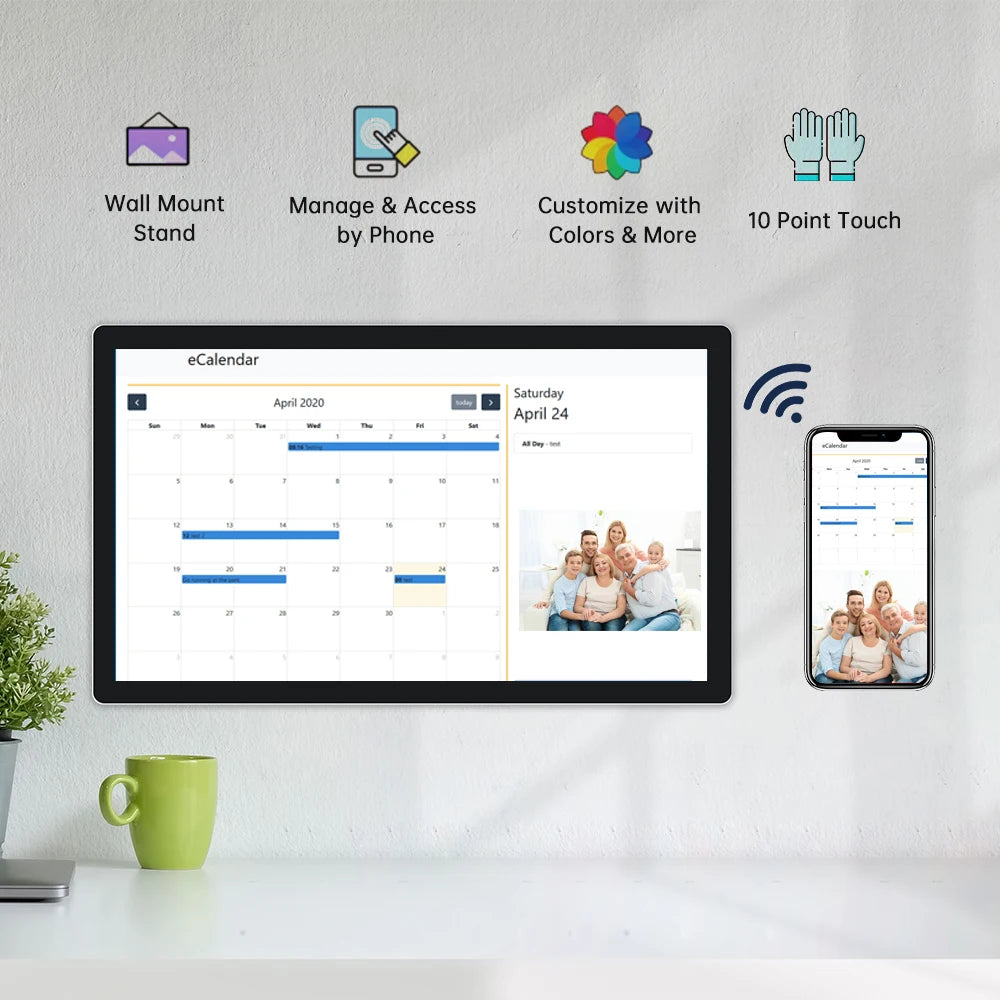 TouchWo Touchscreen Digital Calendar & Smart Display – 15.6" to 43", Android 11/12, 1080p