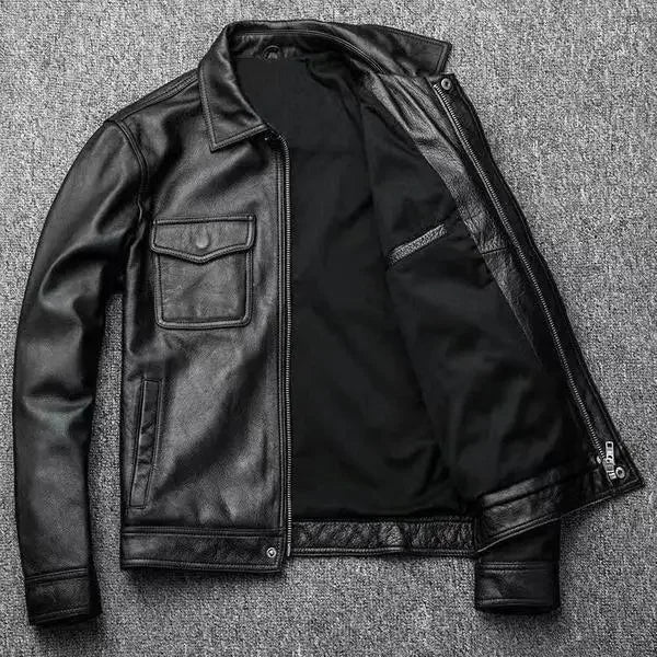 Men's Black PU Leather Jacket – Retro Casual Layer