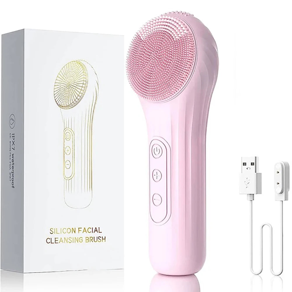 GLOMEVE Sonic Silicone Facial Cleansing Brush – IPX7 Waterproof, Heated Massage & 5-Mode Deep Clean