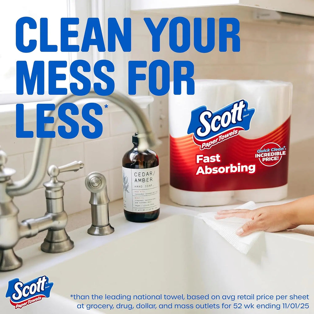 Clean More. Waste Less. — Premium Paper Towels | 6 Double Rolls, 108 Sheets Each, Deep-Cleaning Ridges, Lint-Free, Choose-A-Sheet