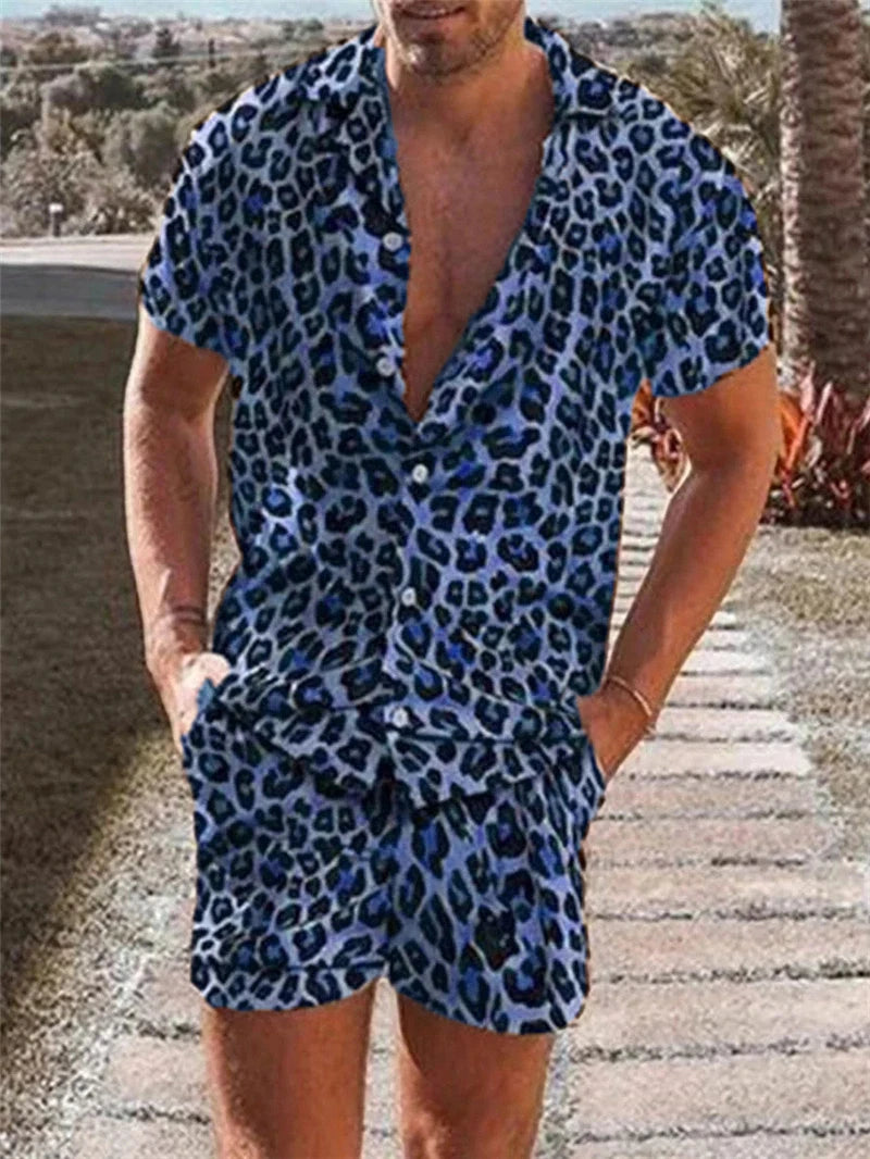 Men's Leopard 3D Print Hawaiian Shirt & Shorts Set – Tropical Beach Co-Ord