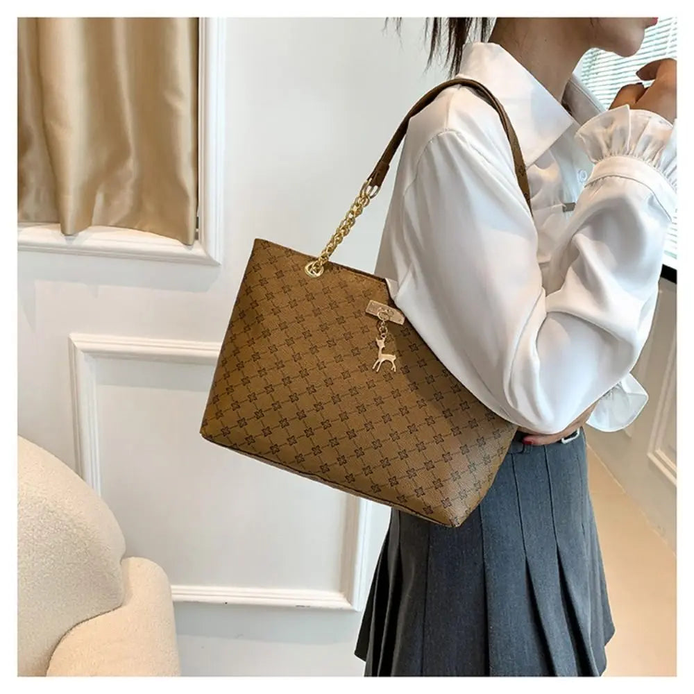 Luxury Print Bucket Tote Shopping Bag – Large Capacity Fashion Shoulder Purse for Women