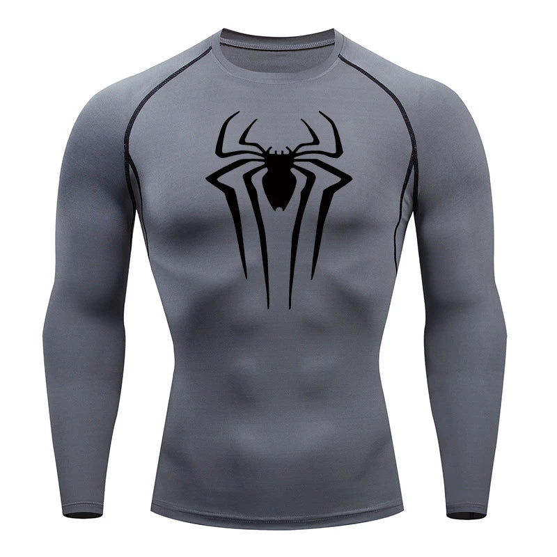 Men's Spider Print Compression Long Sleeve Shirt — Graphic Performance Base Layer