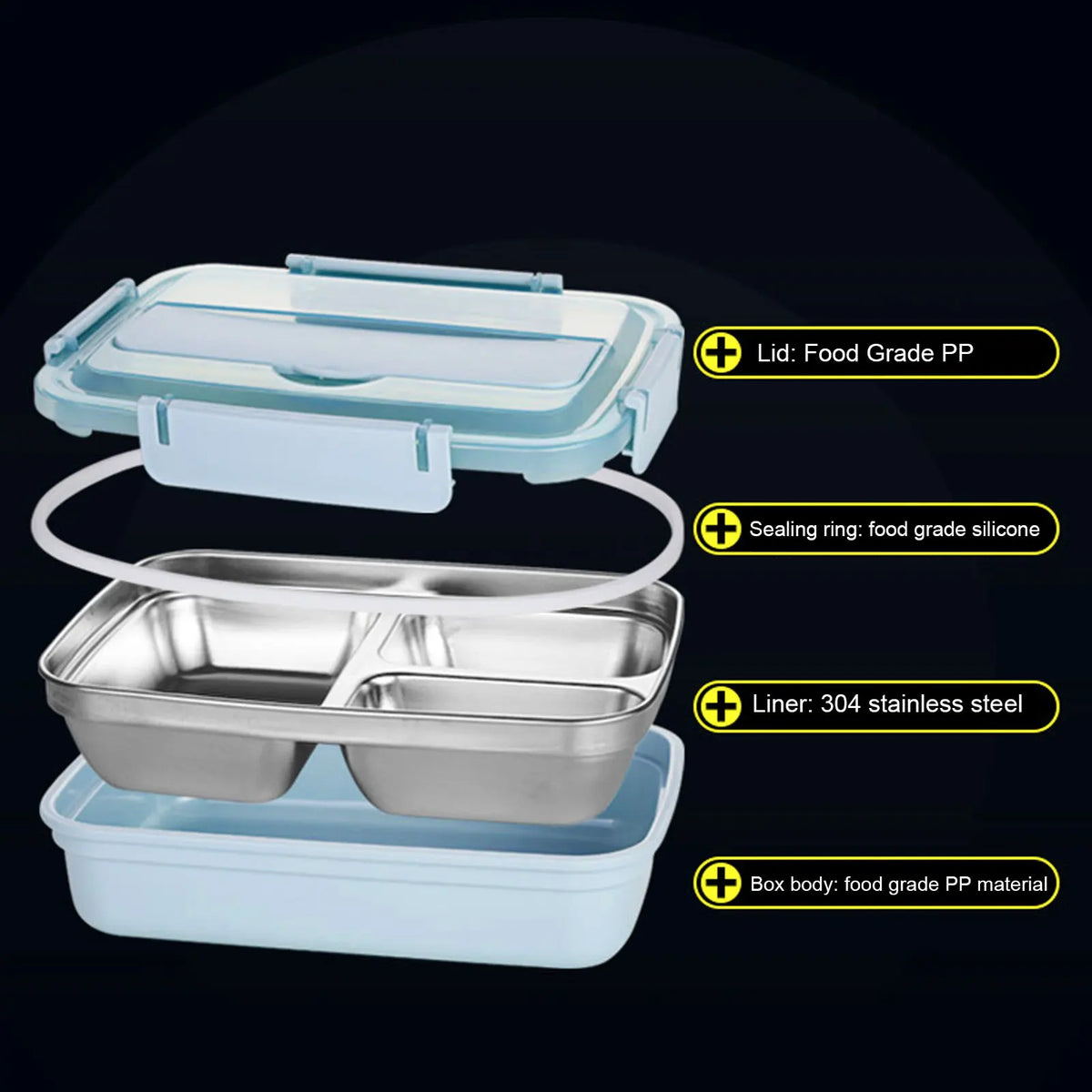 1500ml 4-Compartment Bento Lunch Box – Stainless Steel