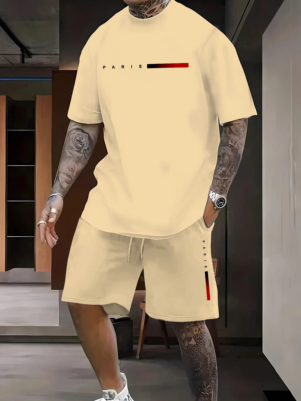 Men's Hip-Hop Bear Print Short Sleeve Sports Set – Quick-Dry 2-Piece Streetwear