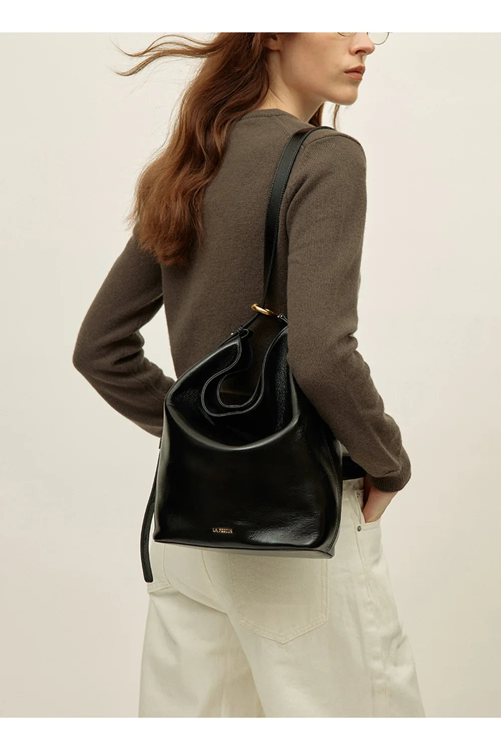 LA FESTIN Genuine Leather Bucket Bag – Designer Crossbody Shoulder Handbag for Women