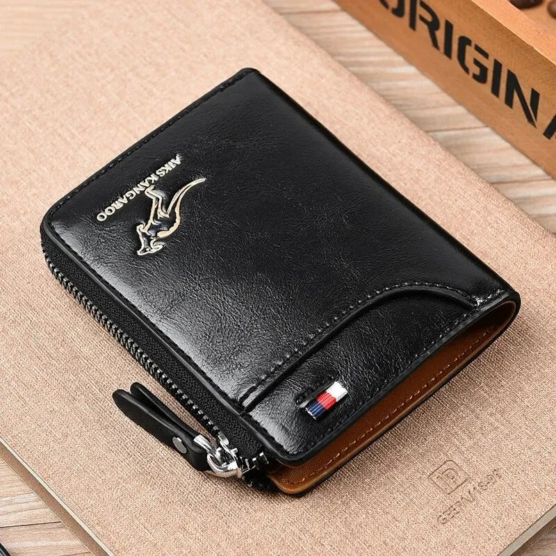 Men's RFID Leather Business Wallet – Zipper Card Holder Purse with RFID Protection
