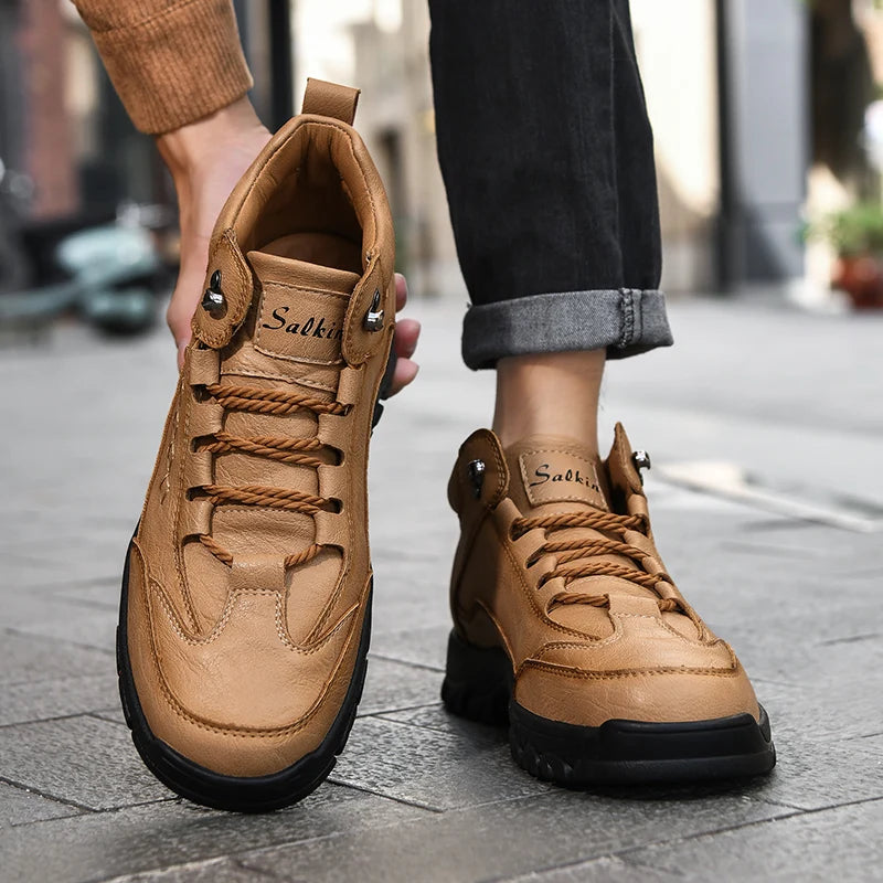 Men's High-Top Lace-Up Hiking Boots – Thick Sole Casual Oversized Boots
