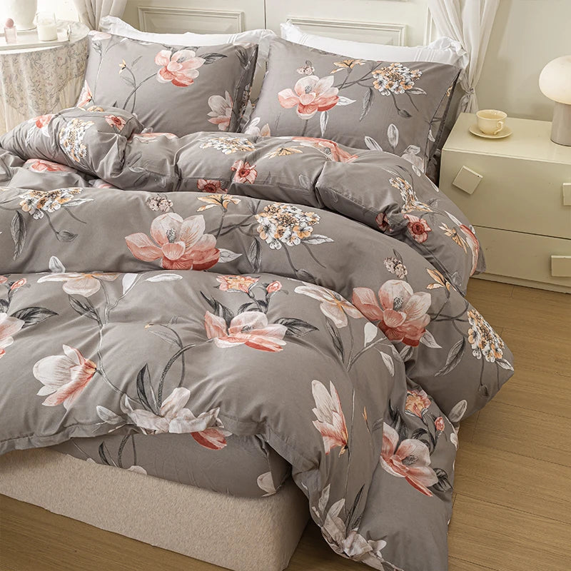 Leaf Floral Print Duvet Cover Set – Soft 3-Piece Bedding with 2 Pillowcases, 2 Colors & 11 Sizes