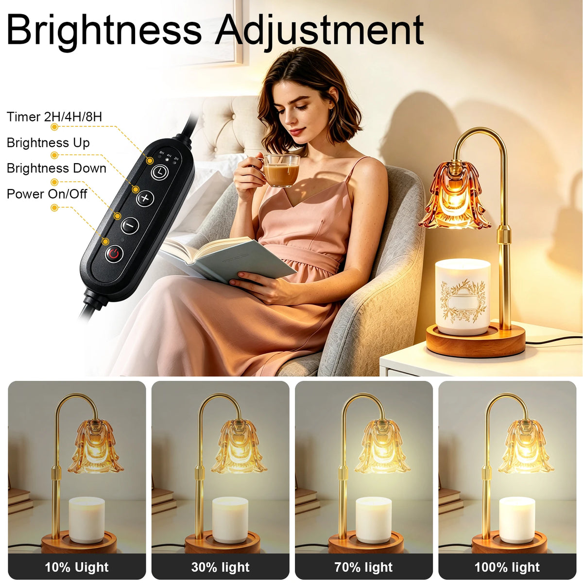 Gold Floral Glass Candle Warmer Lamp with Timer