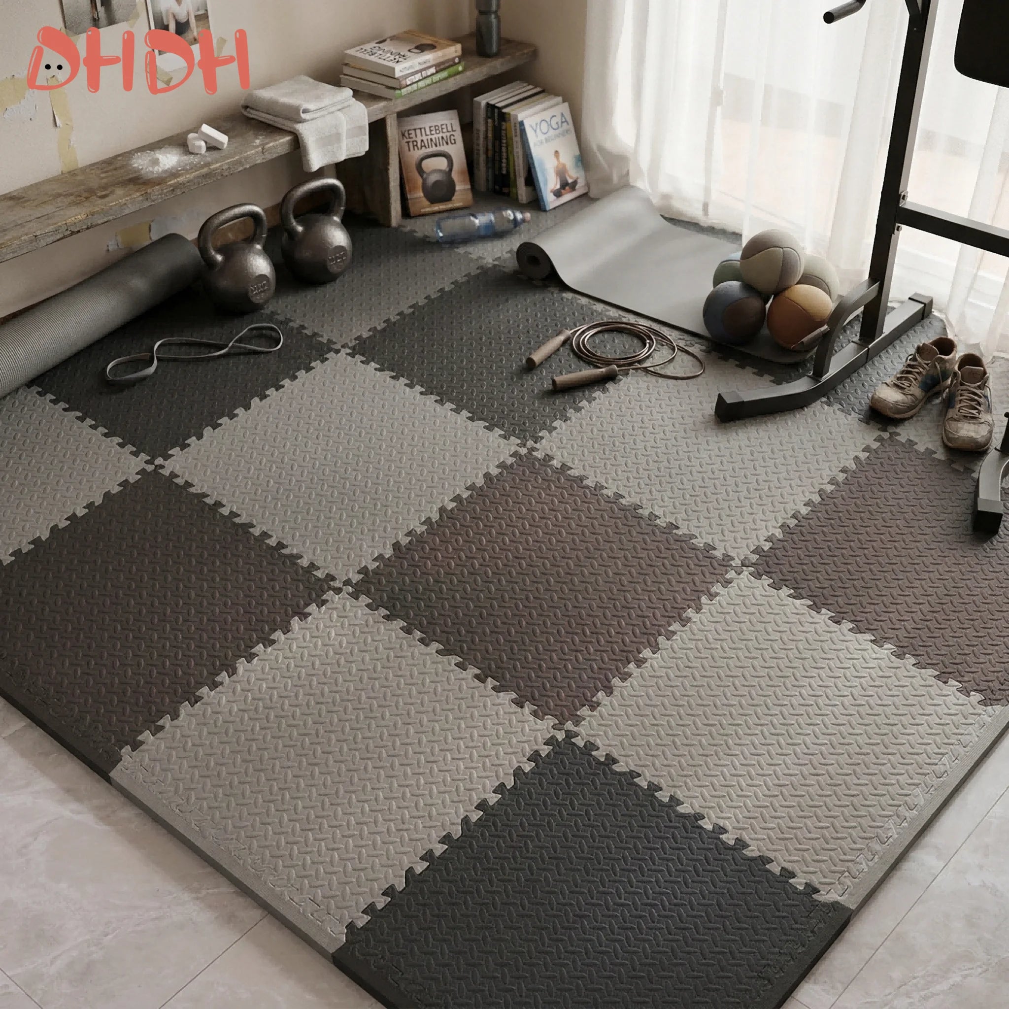 Interlocking Gym Floor Mat – Anti-Slip Rubber Exercise Mat for Home Workout, Weightlifting & Yoga