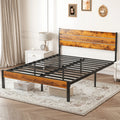 MCQ Metal Platform Bed Frame with Wooden Headboard — 700LBS