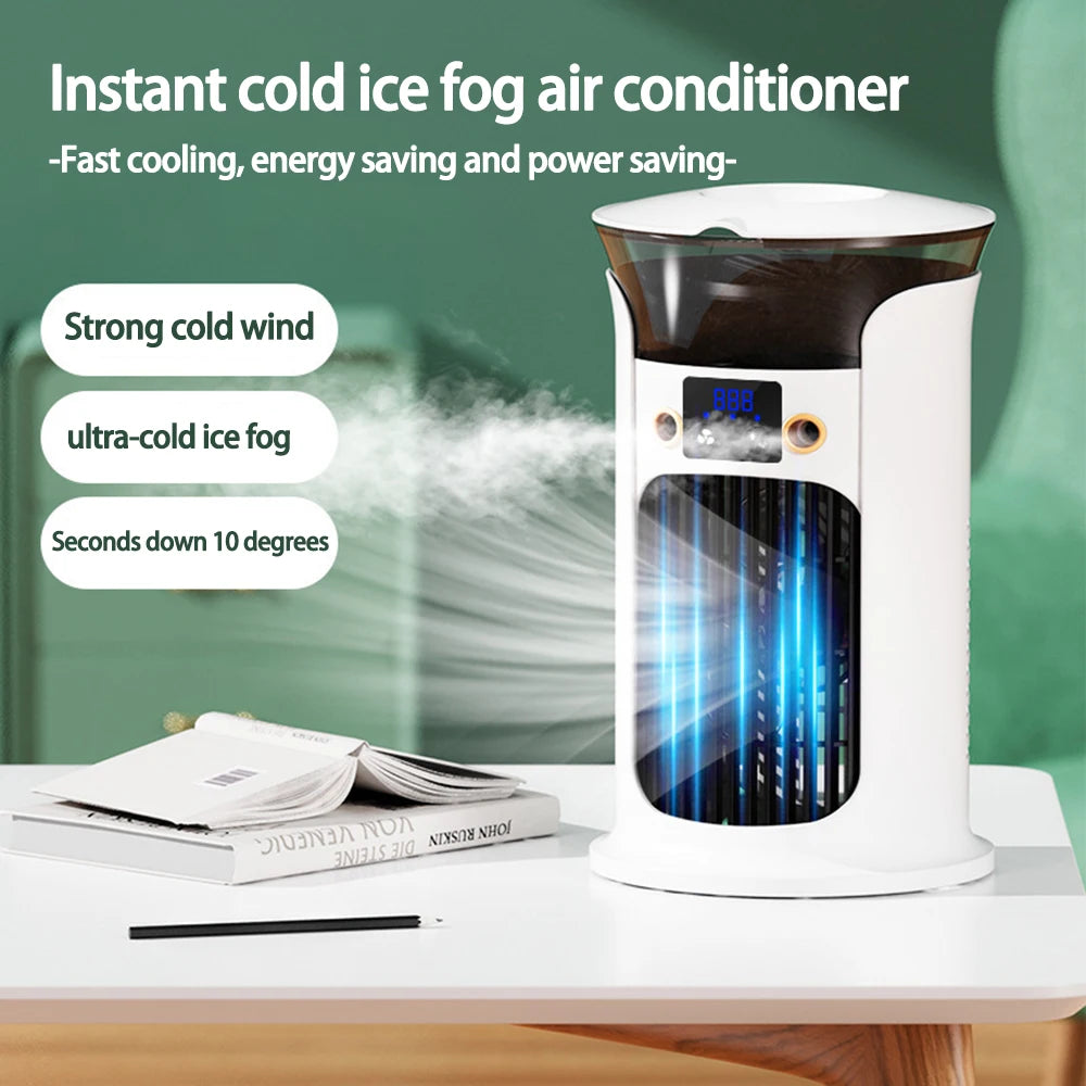 Mute Desktop USB Mini Air Conditioner Fan — Portable Water Mist Cooling Fan with Night Lamp & Humidifier