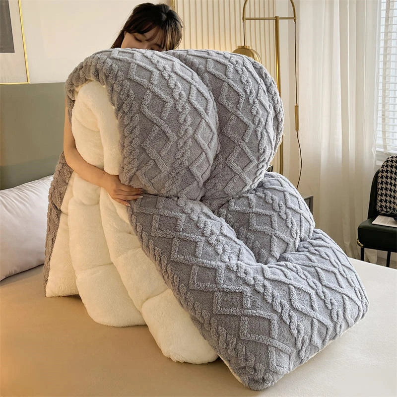 Thick Plush Bed Blanket – Faux Lamb Fleece Winter Comfort