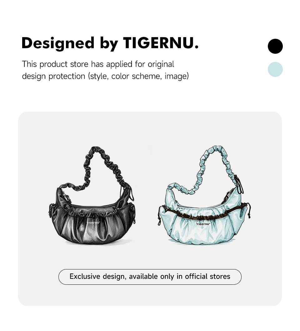 Tigernu Women Bags Fashion Half-Moon Shoulder Bag Female Underarm Bag Light Wrinkled Drawstring Handbag Women Totes Shoulder Bag