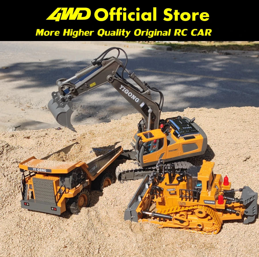 1:20 Scale 4WD RC Excavator Dump Truck Bulldozer – Alloy Construction Vehicle with Lights & Sound