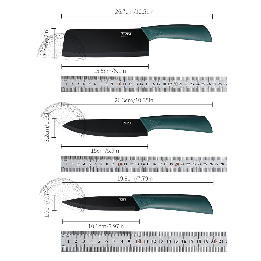 Kitchen Knife Set with Covers – Utility, Chef & Fruit Knife for Cutting Meat, Vegetables & More