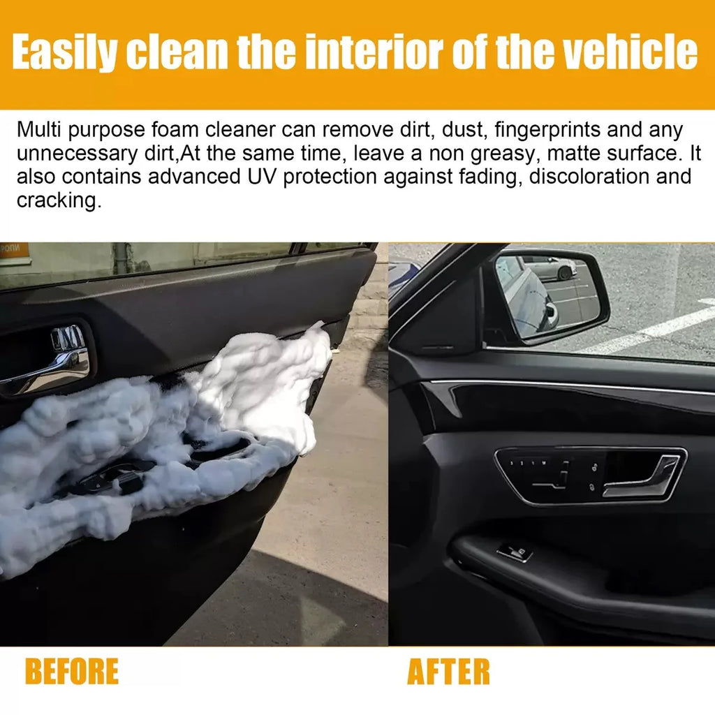 Deep Clean Without the Mess — Multifunctional Car Upholstery Cleaner | 120ml Foam Spray, Waterless Wash, pH Neutral, Stain Removal, 1/3/5/10pcs
