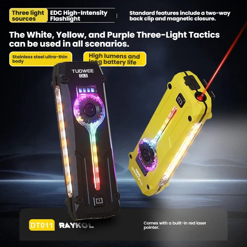 EDC Flat Pro Rechargeable Flashlight – Red Beam, RGB, UV & LED Combo Pocket Light for Outdoors & Emergencies