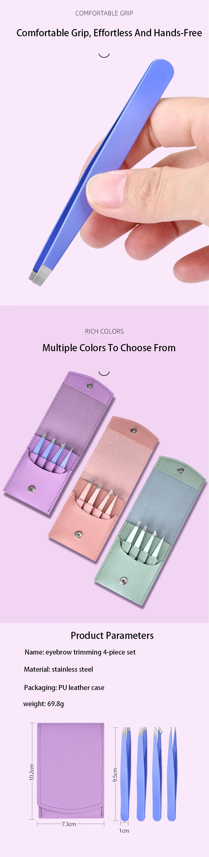4-Piece Stainless Steel Eyebrow Tweezer Set