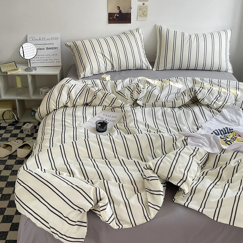 Stripe Bedding Comforter Set – Duvet Cover, Bed Sheet & Pillowcase, Single to King
