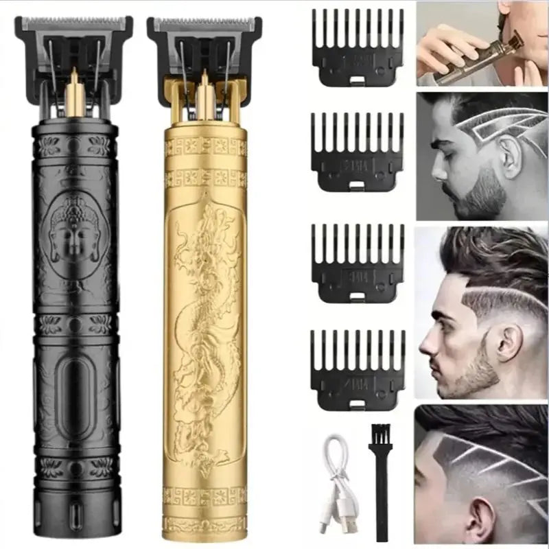 XMSJ Carving Hair Clipper – Metal Body, Engraved Design, Rechargeable Barber Trimmer