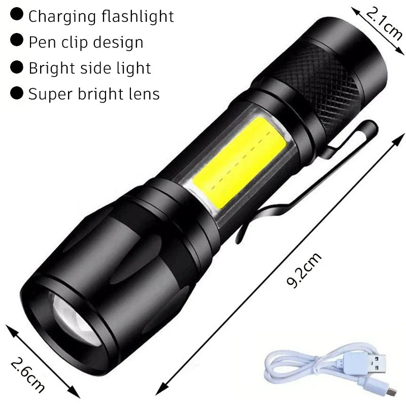 2000 Lumen P50 LED Tactical Flashlight – IP67 Waterproof, Telescopic Zoom, LCD Display, Type-C Rechargeable
