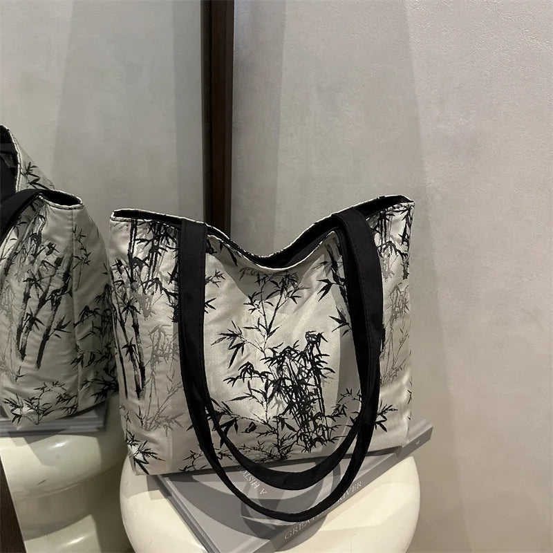 Floral Embroidery PU Tote Bag – Large Capacity Shoulder Crossbody Armpit Bag for Women