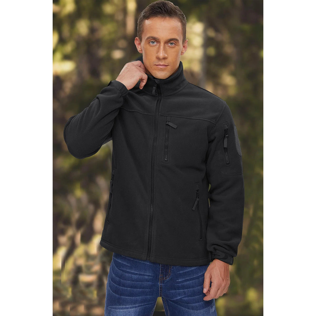Men's Full Zip Fleece Hiking Windbreaker — Multi-Pocket Outdoor Work Jacket