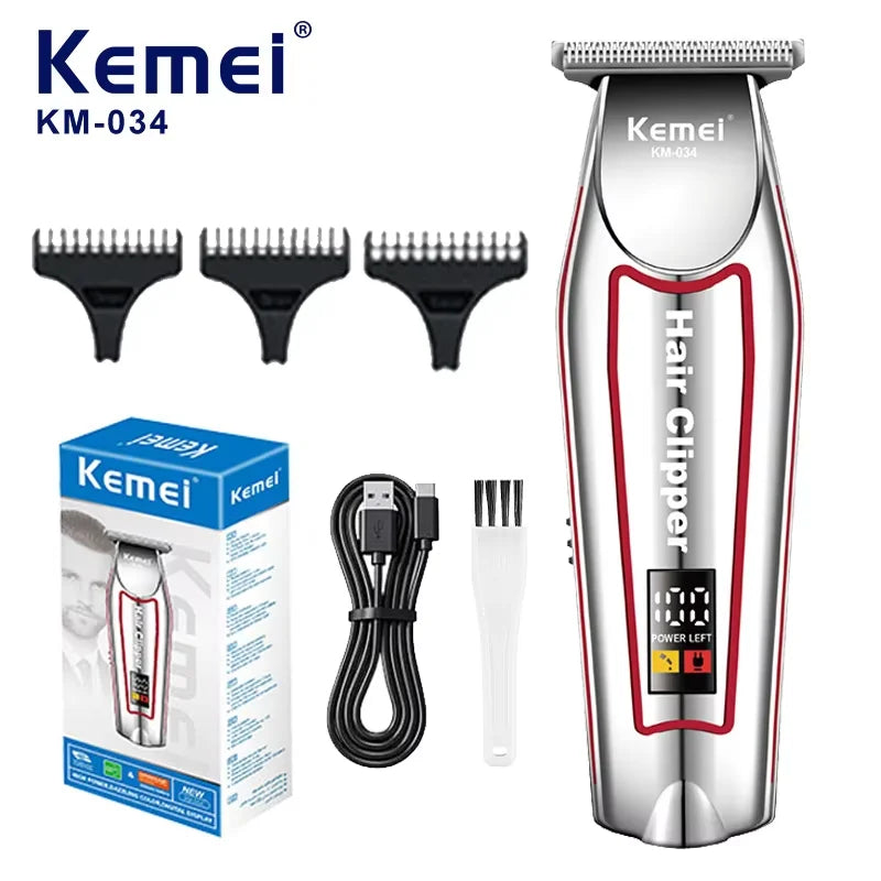 Kemei KM-032 Professional Hair Clipper & Beard Trimmer – Floating Head, Washable, USB Rechargeable