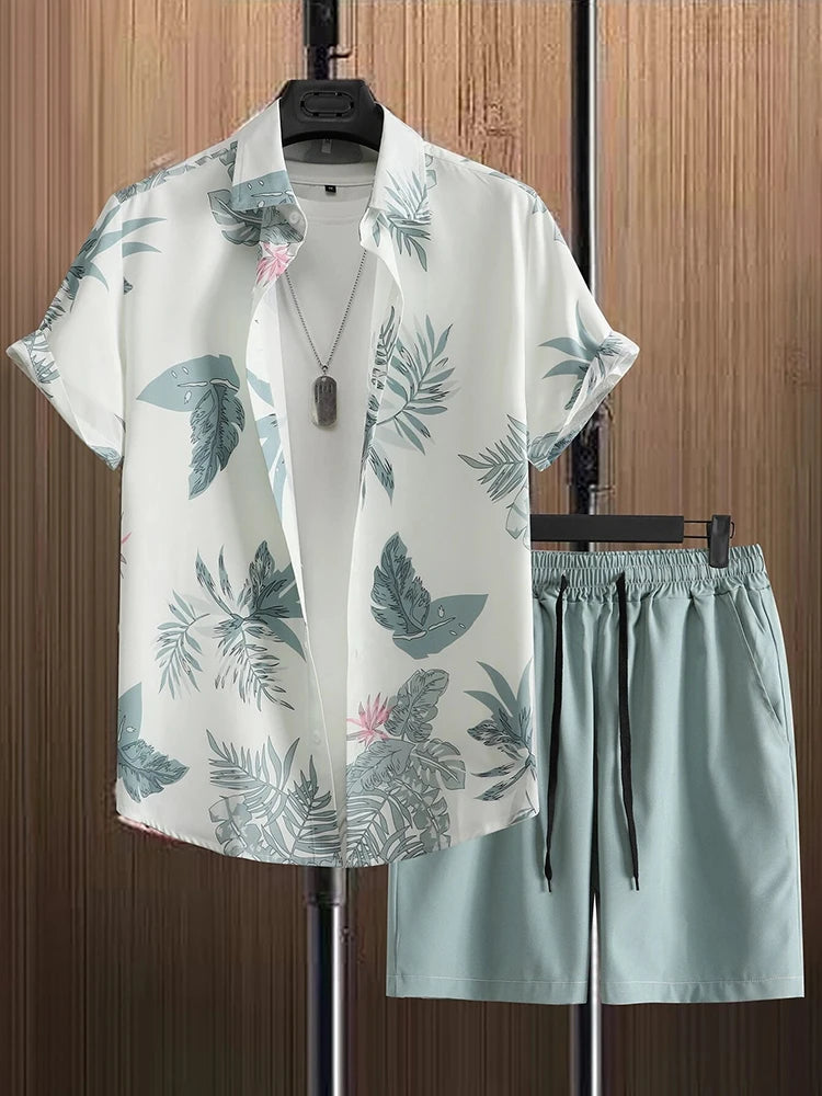 Men's Hawaiian Short Sleeve Shirt & Beach Shorts Set – Summer Vacation 2-Piece
