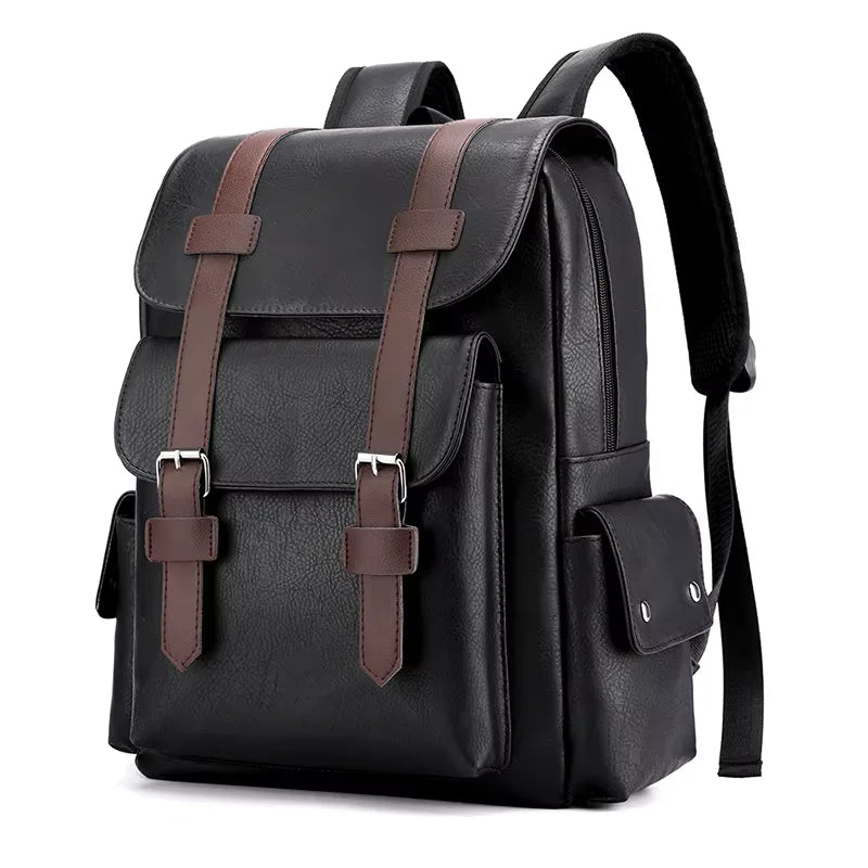 HOMEFISH PU Leather Backpack – Large Capacity Casual Daypack with 5 Pockets