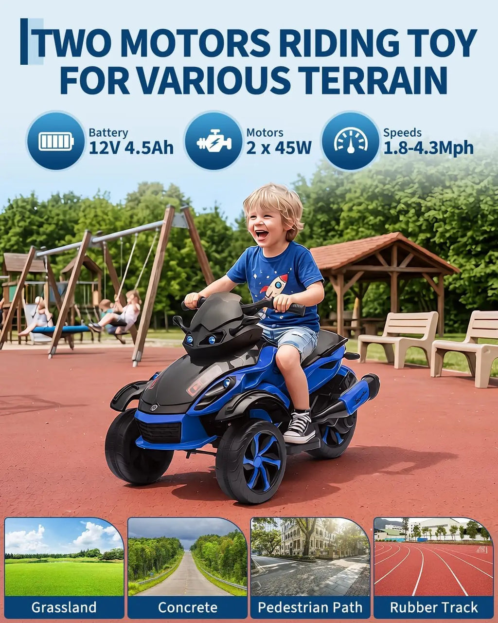 12V Kids Ride-On ATV – 3-Wheel Electric Toy with LED Lights