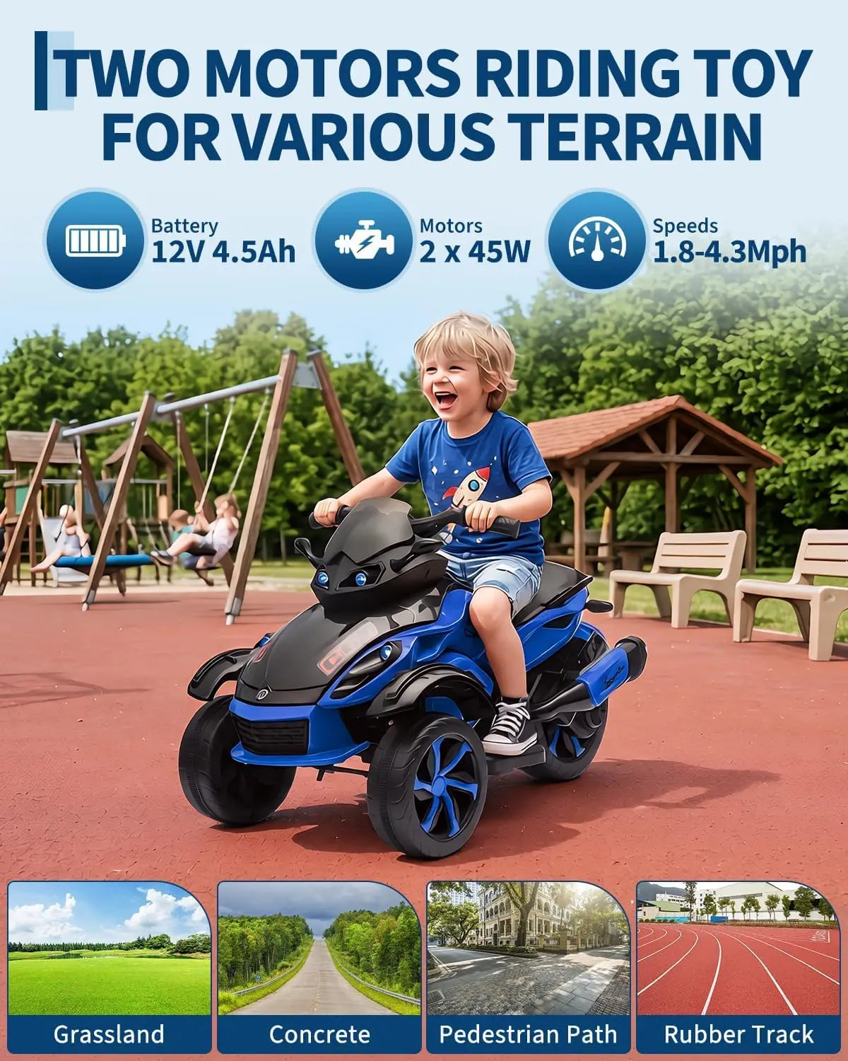 12V Kids Ride-On ATV – 3-Wheel Electric Toy with LED Lights