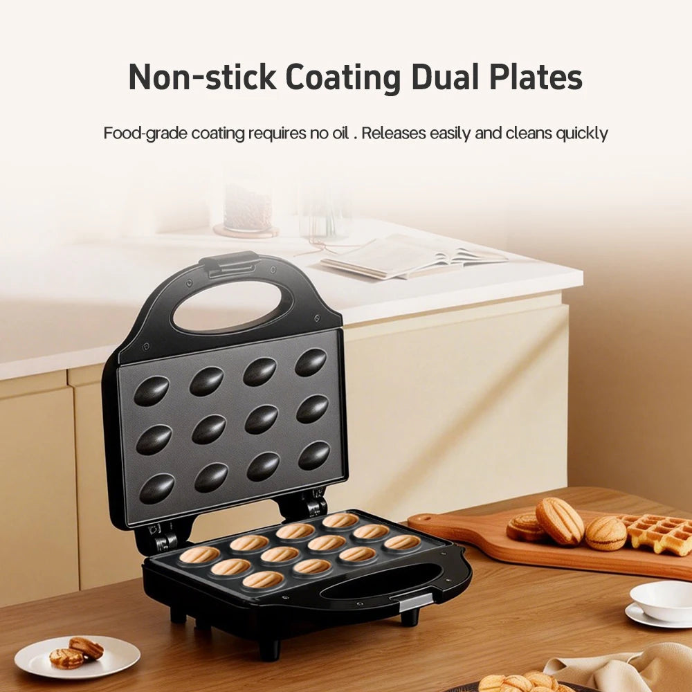 Electric Walnut Cake Waffle Maker — 12-Hole Nut-Shaped Biscuit & Snack Baking Machine