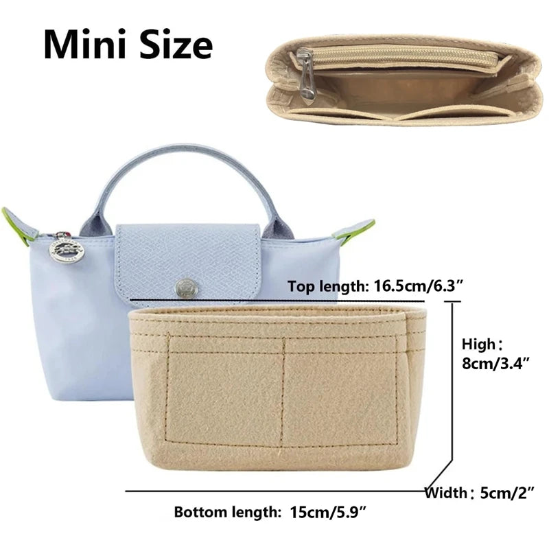 Bag Organizer Insert for Longchamp Small Tote – Inner Liner Handbag Organizer, Mini Size