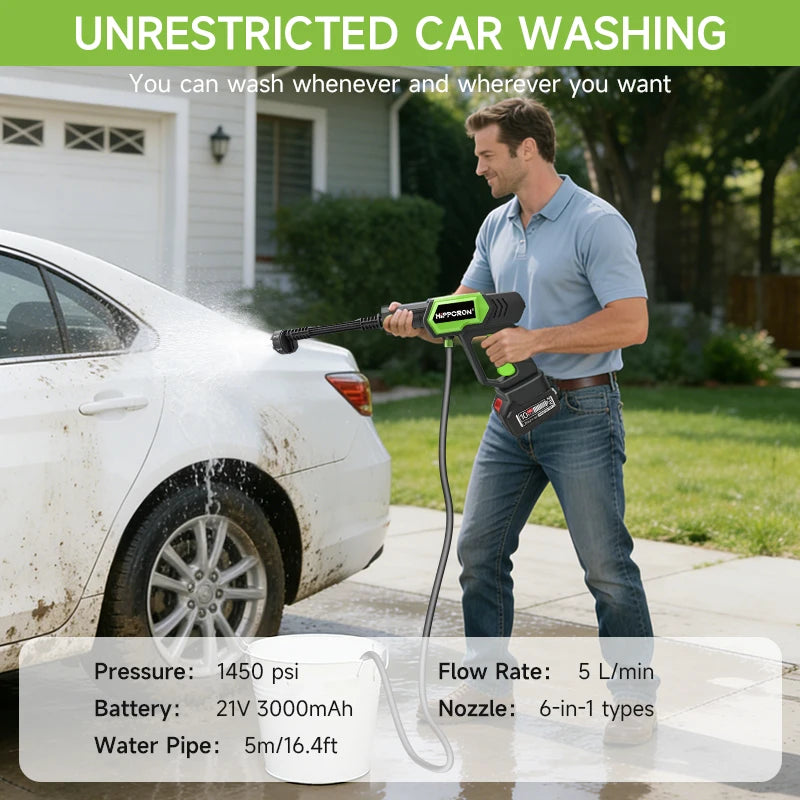 1450PSI Cordless Pressure Washer – 6-in-1 Adjustable Nozzle, Portable All-in-One for Car, Home & Garden (Battery Not Included)
