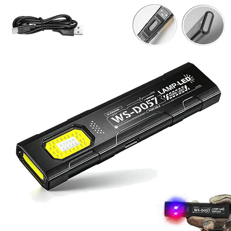 550 Lumen EDC USB-C Flashlight – COB Side Light, Red & Blue Modes, Pen Clip Outdoor Torch